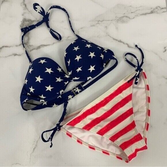 American Flag Two Piece Push-Up Padded Bikini Size Small - Picture 2 of 12